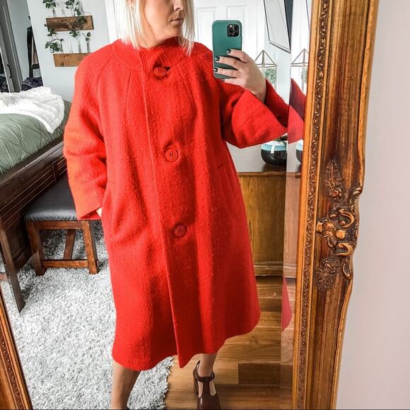 Vintage | Castletons SLC 60s 70s Bright Red Tweed Swing Coat Jacket Button Front - Picture 1 of 10
